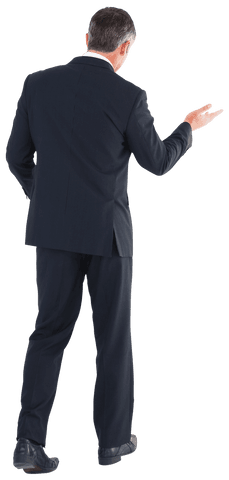 Transparent Businessman in Suit Gesturing Confidently Back View