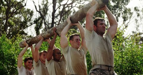 Diverse Military Team Building Outdoors with Heavy Log Challenge - Download Free Stock Images Pikwizard.com