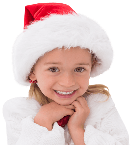 Smiling Little Girl in Santa Hat Transparent Holiday Cheer
