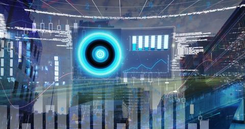 Futuristic Digital Data Overlay on Urban Cityscape - Download Free Stock Images Pikwizard.com