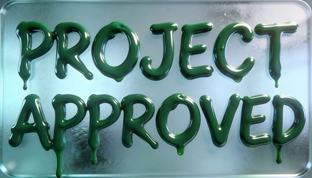 Glossy dripping green 3d letters project approved on frosted metallic nameplate