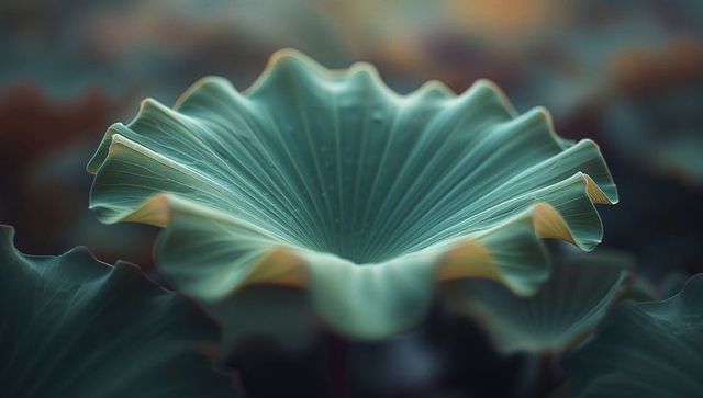 Macro view of fan-shaped leaf with vibrant ruffled edges
