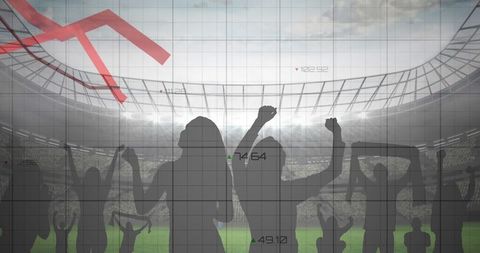 Graph Overlay with Cheering Fans in Sports Stadium