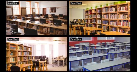 School Security Surveillance Composite View of Classrooms and Libraries - Download Free Stock Images Pikwizard.com