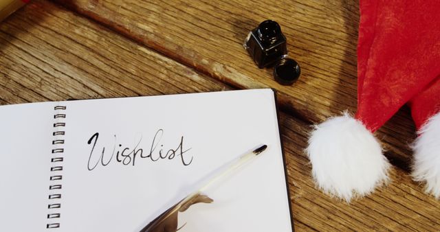 Christmas Wishlist Writing with Ink on Wooden Table - Download Free Stock Images Pikwizard.com