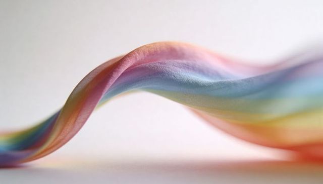 Flowing pastel ribbon creating soft s-curve with translucent rainbow gradient