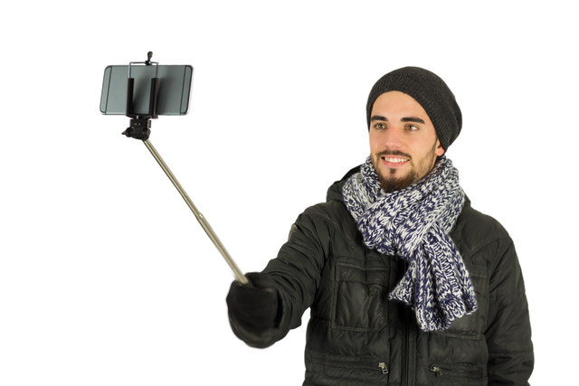 Happy Man Taking Selfie with Smartphone on Transparent Background - Download Free Stock Videos Pikwizard.com