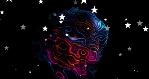 Abstract Digital Waves with Falling Star Icons on Black Background