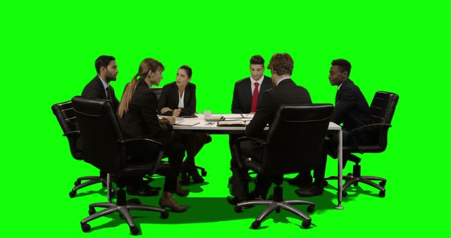 Diverse Team in Business Meeting Around Conference Table with Green Screen Background - Download Free Stock Images Pikwizard.com