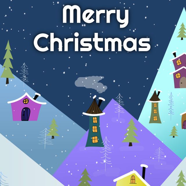 Colorful Winter Village with Merry Christmas Greeting - Download Free Stock Templates Pikwizard.com