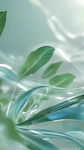 Green Leaves Undulating with Pastel Fluid Ribbons Vertical Relaxing Nature Motion Loop