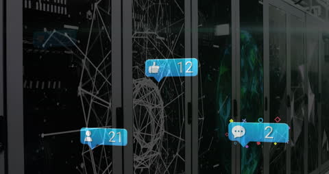 Social Media Data Processing Animation Over Computer Servers