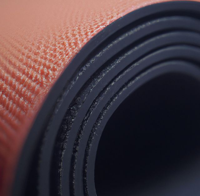 Image of close up of brown yoga mat with pattern. Yoga, exercise and exercise equipment concept.