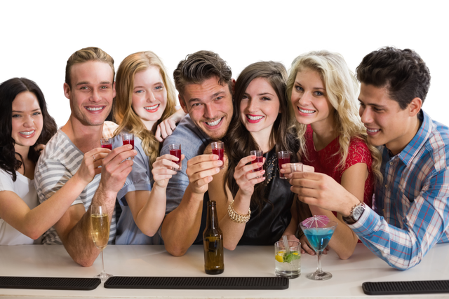 Diverse Group of Friends Celebrating at Bar with Drinks - Transparent Background - Download Free Stock Videos Pikwizard.com