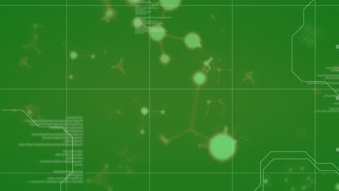 Digital Interface with Molecule Animation on Green Background