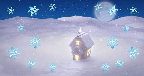 Cozy Snow-Covered House Under Bright Full Moon