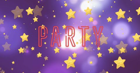 Neon Party Invitation with Floating Stars
