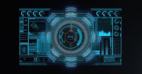 Interactive Futuristic Digital Interface with Graphical Data and Analysis