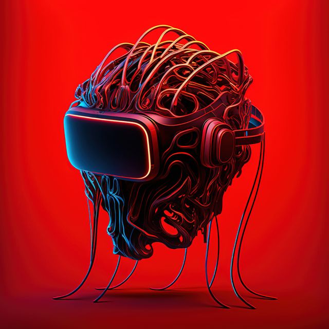 Abstract Futuristic VR Headset with Cyber Tendrils on Red Background - Download Free Stock Images Pikwizard.com