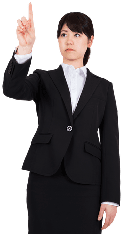 Transparent png of asian businesswoman pointing with determined expression