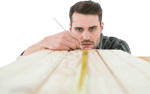focused male carpenter marking wooden plank transparent background - Download Free Stock Videos Pikwizard.com