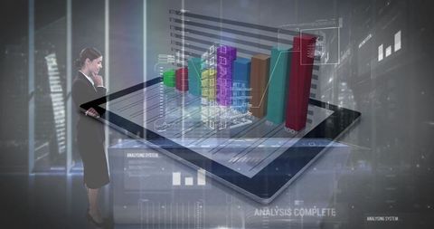 Businesswoman Analyzing Data Visualization in Futuristic Environment