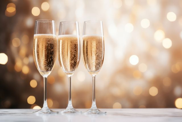 Three Champagne Glasses with Bokeh Lights in Background - Download Free Stock Images Pikwizard.com