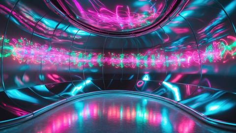Futuristic Tunnel with Pink and Teal Neon Lights Reflecting