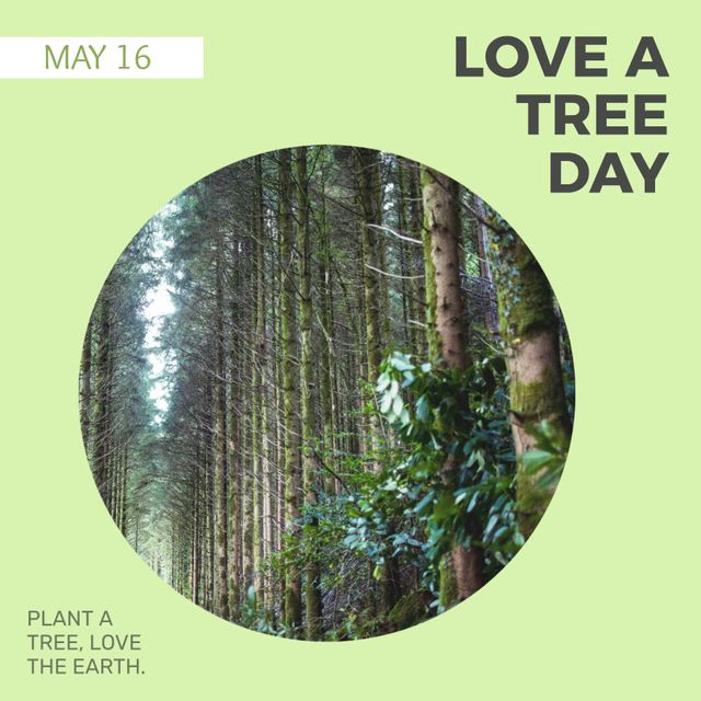 Love a Tree Day Event Promotion with Forest Image and Green Background - Download Free Stock Templates Pikwizard.com