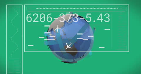 Animated Global Data Visualization with Airplane Icons and Digital Interface