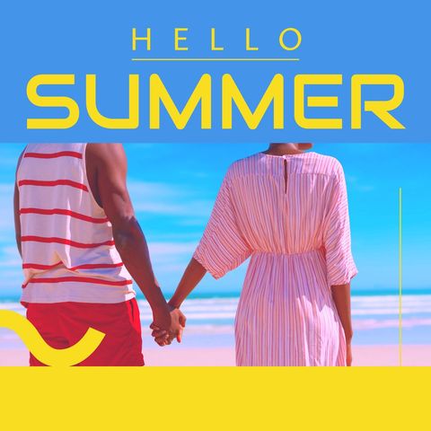 Summer love beach walk with vibrant typography