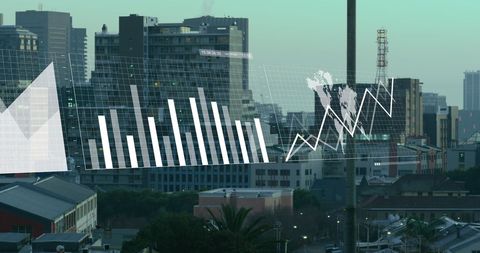 Digital Graphics and Charts Overlaid on Urban Cityscape