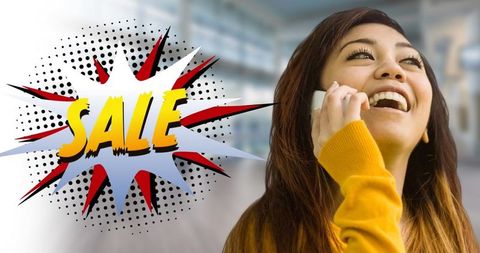 Excited Woman Laughing with Bold Sale Overlay Design