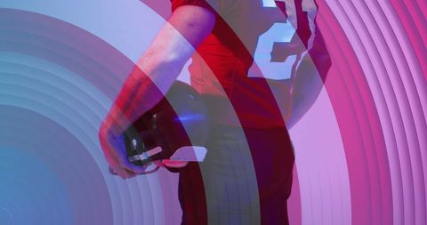 Athletic American Football Player with Abstract Overlay