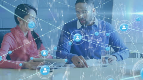 Business Professionals Collaborating with Digital Connections