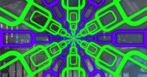 Dynamic Digital Interface with Neon Geometric Patterns