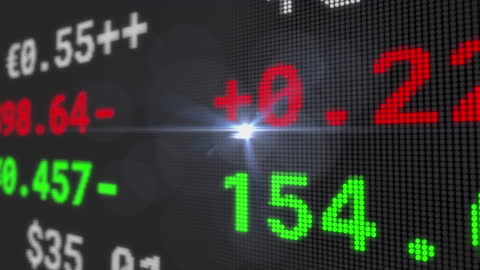Digital Stock Market Display with Moving Numbers and Light Streaks