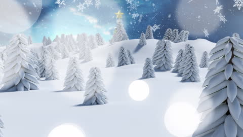 Animated Winter Wonderland with Snow-Covered Trees and Falling Snowflakes