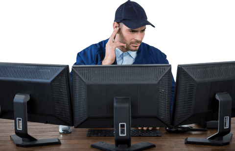 security officer monitoring from control desk with earpiece on transparent background - Download Free Stock Videos Pikwizard.com