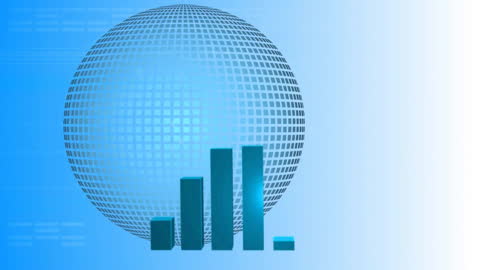 Bar Chart and Grid Sphere on Blue Gradient Background