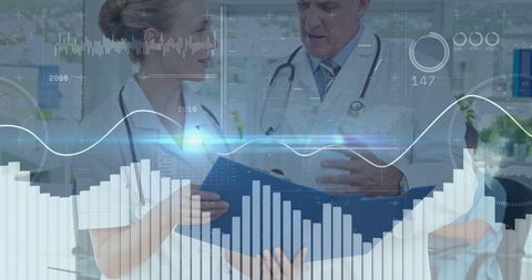 Team of medical professionals analyzing diagnostic data