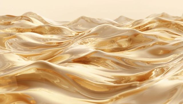 Shimmering Golden Liquid Waves Glossy Metallic Surface Abstract Background with Highlights