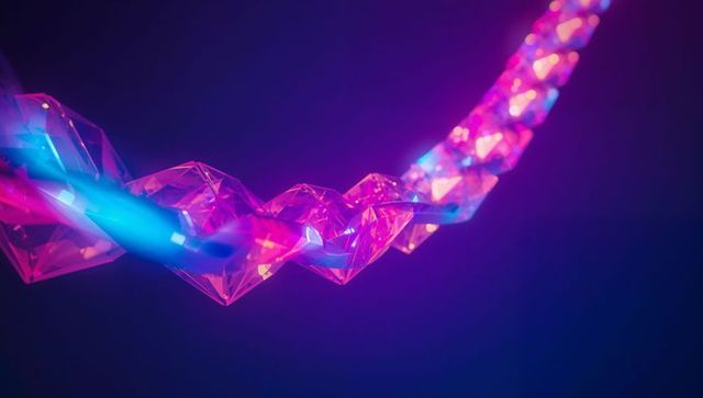 Futuristic neon hearts with twisting blue ribbon