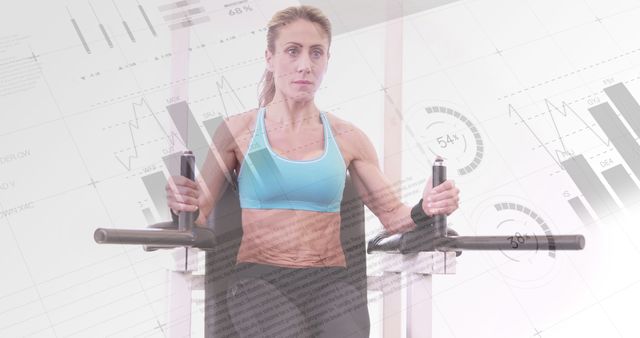 Athletic Woman Using Gym Equipment with Analytics Graphic Overlay - Download Free Stock Images Pikwizard.com