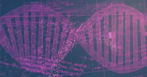 Floating DNA Helix with Data Grid and Glowing Clusters
