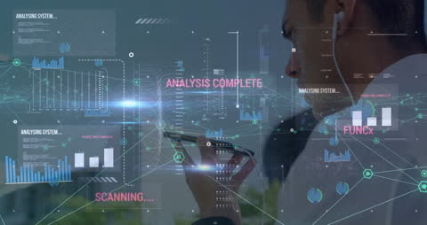 Businessman Analyzing Data with Futuristic Interface Elements