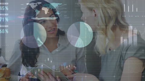 Colleagues Discussing Overlaid with Statistical Data Graphics