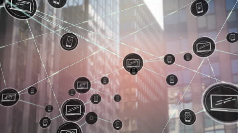 Digital Network Grid Overlaid on Cityscape