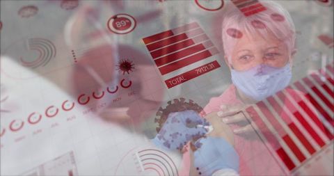 Senior vaccination amidst digital data overlay symbolizing covid-19