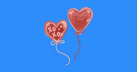 Floating Heart Balloons with XOXO on Blue Background